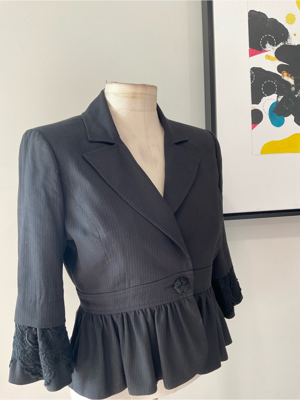 ARDEN B Black Peplum Lace-Cuff Jacket Size L